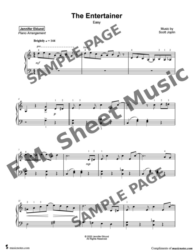 The Entertainer (Easy Piano) By - F.M. Sheet Music - Pop Arrangements ...